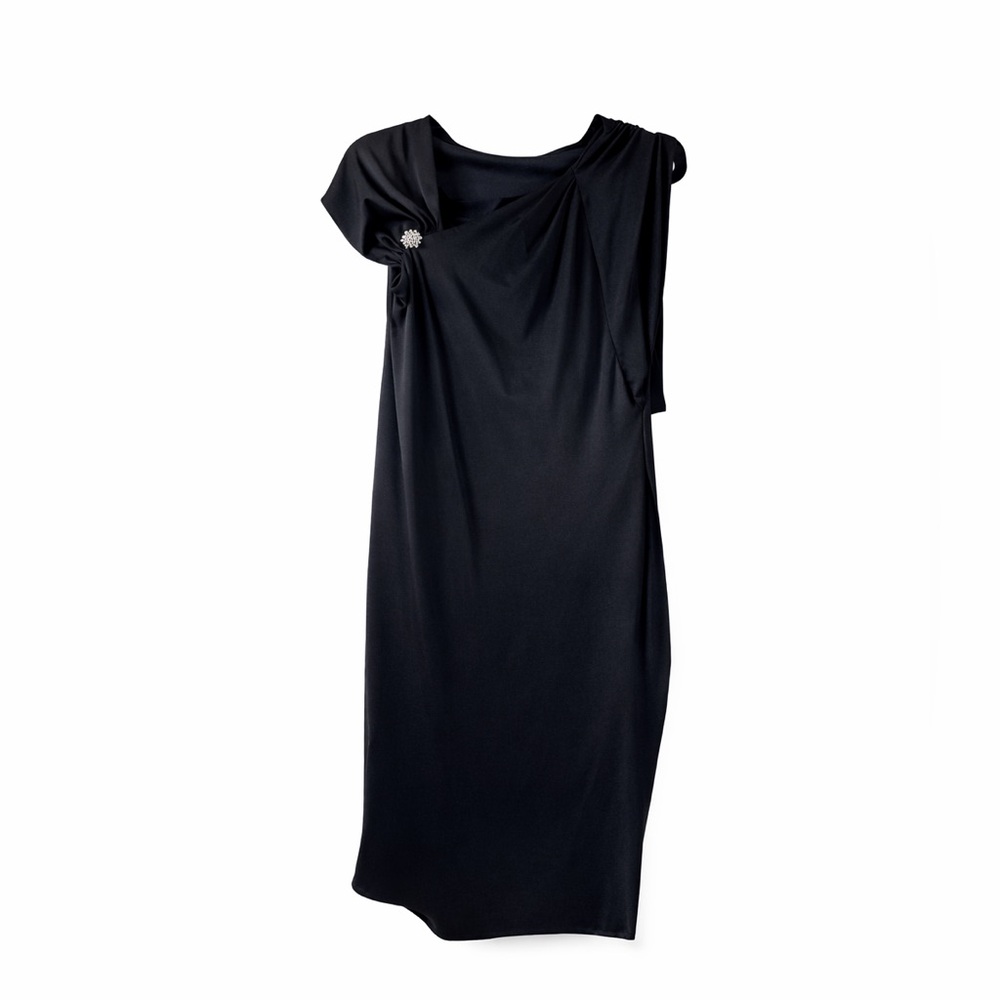 Halston Heritage Black One Shoulder Draped Cocktail Sheath Dress Size 4